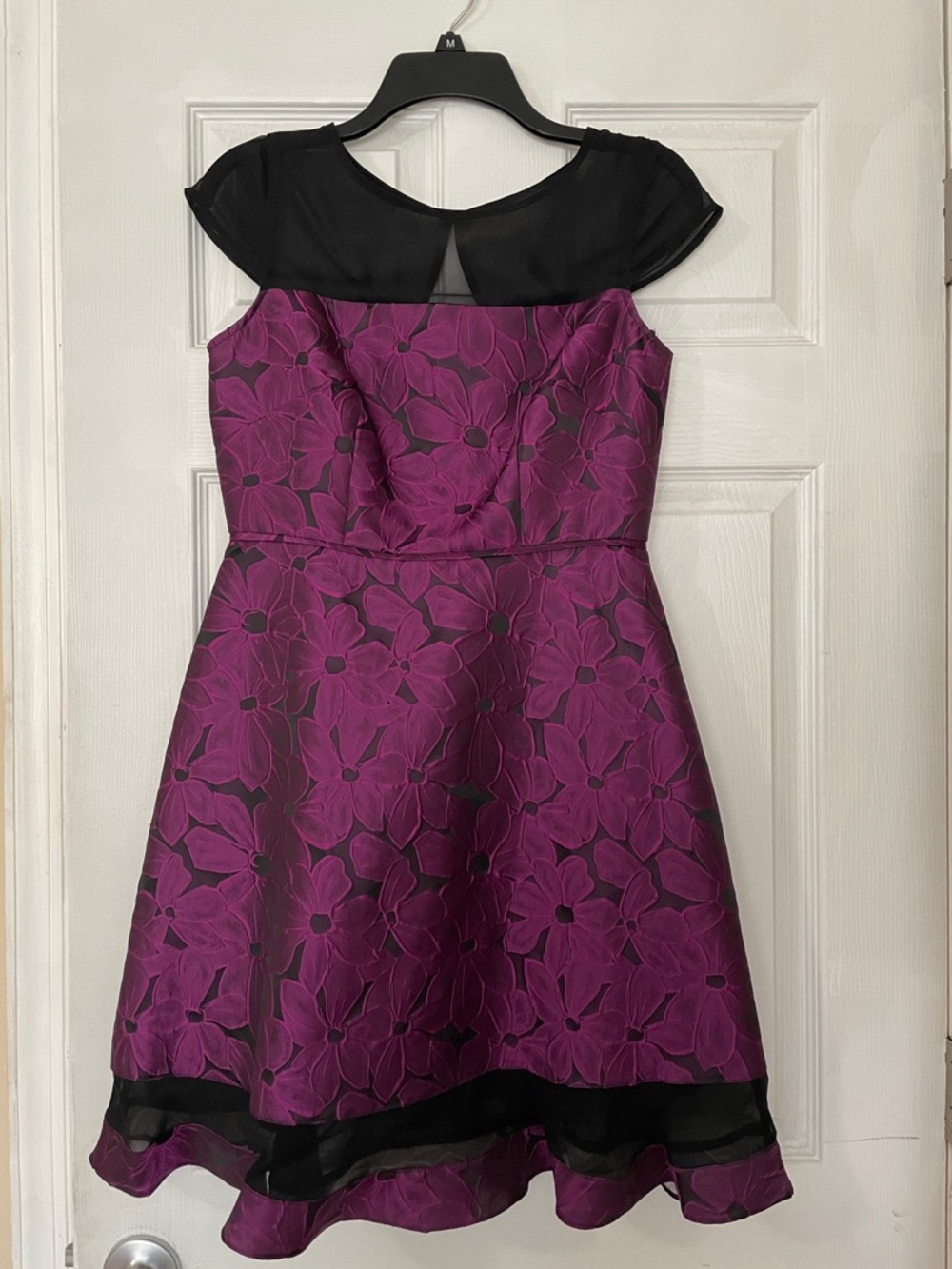 Adrianna Papell Purple Floral Fit & Flare Dress with Black Yoke